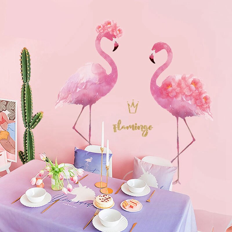 Pink Flamingo Wall Stickers DIY Birds Animals Wall Decals for Kids Rooms Baby Bedroom Nursery Home Decoration