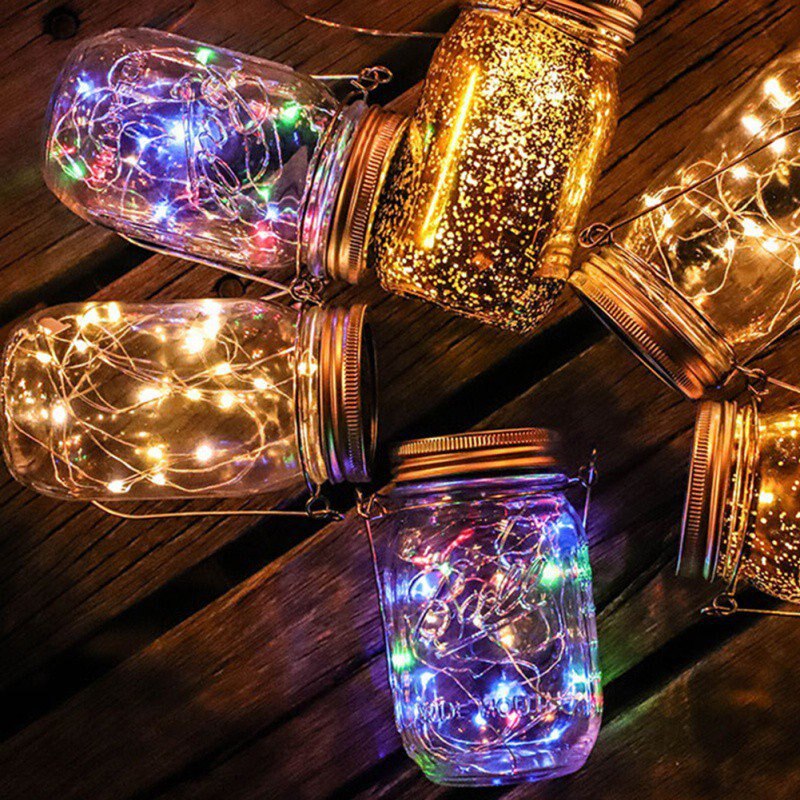 Tapa de tarro de cristal romántico Solar de 10 LED, luz LED para casquillo (solo tapa) con 1 M de iluminación de decoración, cuerdas para decoración de jardín al aire libre.