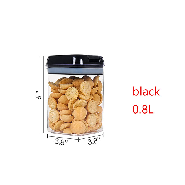 1PCS Airtight Cereals Storage Containers with Lid-Plastic Transparent Sealed Kitchen Vacuum Box Bulk Food Refrigerator Organizer: black 800ml