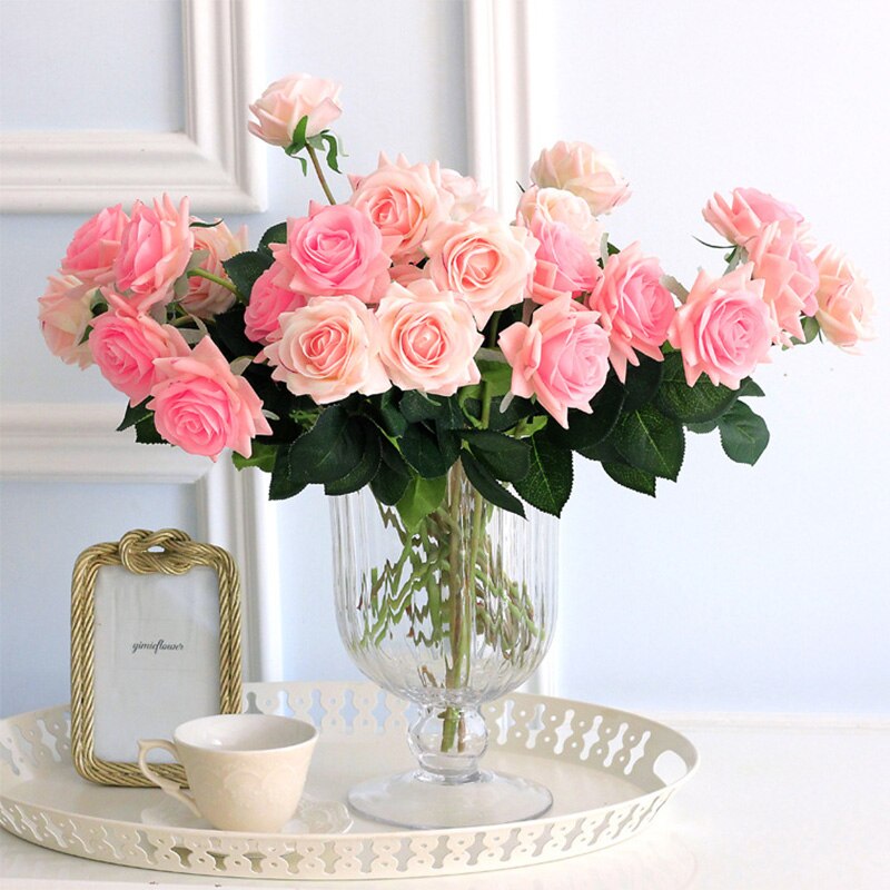 15 Stks/partij Kunstbloemen Decor Rose Latex Bloem Woondecoratie Real Touch Rose Bruiloft Bruidsboeket Bloem