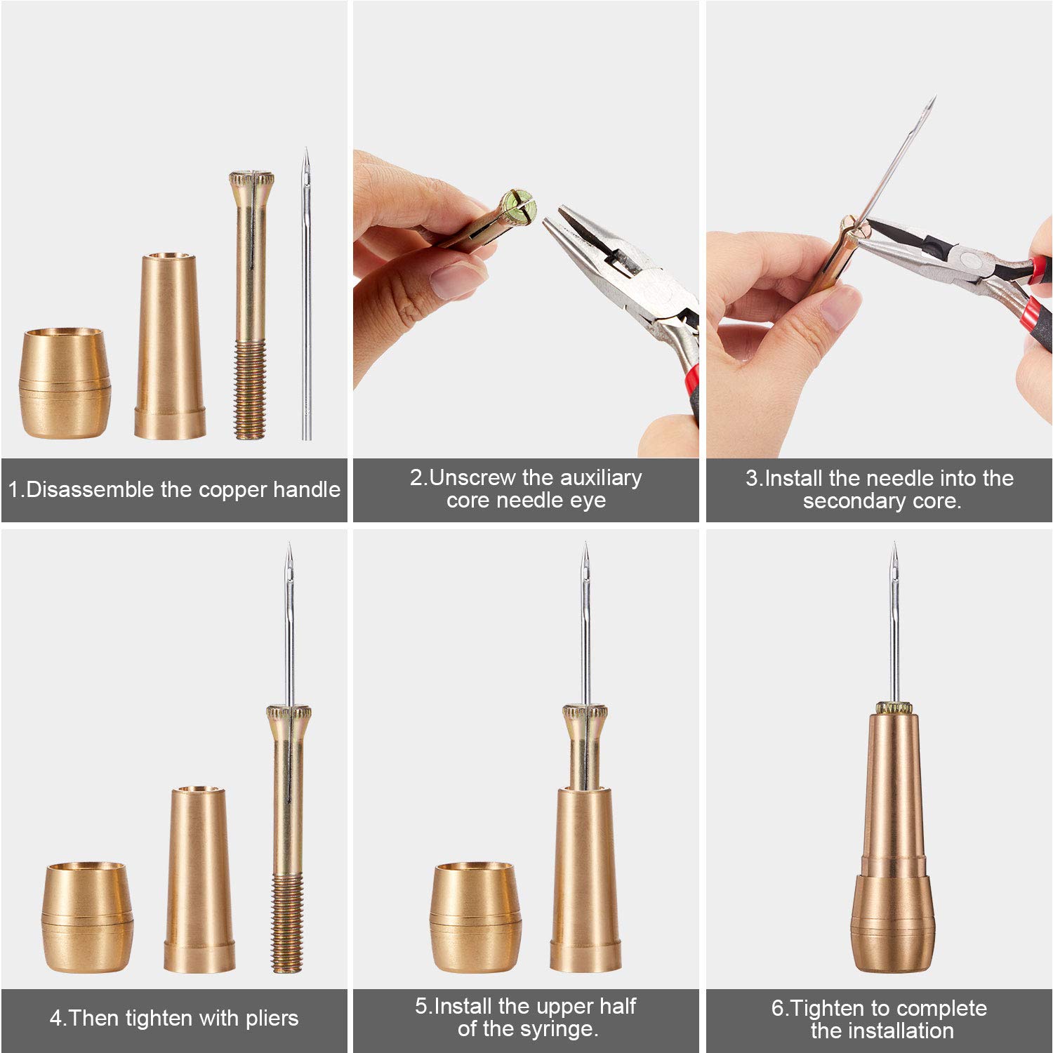 Leder-Nähset, DIY Leder-Näharnadel, mit Kupfergriff, einstellen aus Leder, Segeltuch, Zelt, Schuhe, Reparaturwerkzeug mit Nylonfaden