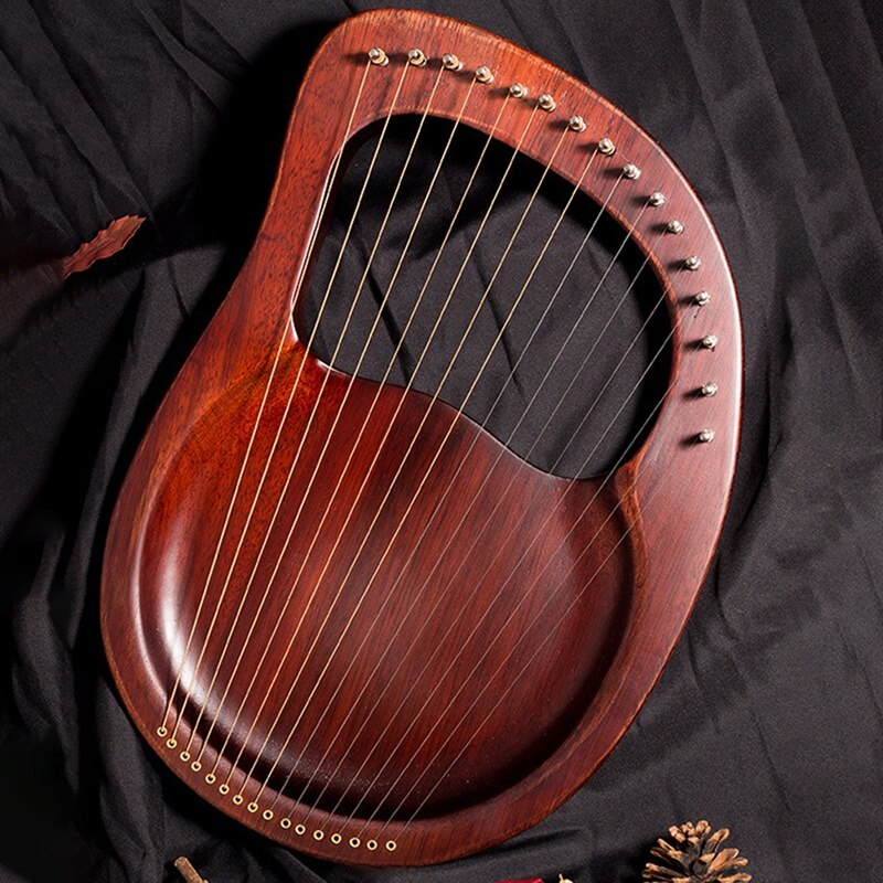 Lyre harpe ,16 strenge harpe heptachord massivt træ mahogni lyre harpe med tuningnøgle til musikelskere børn voksen