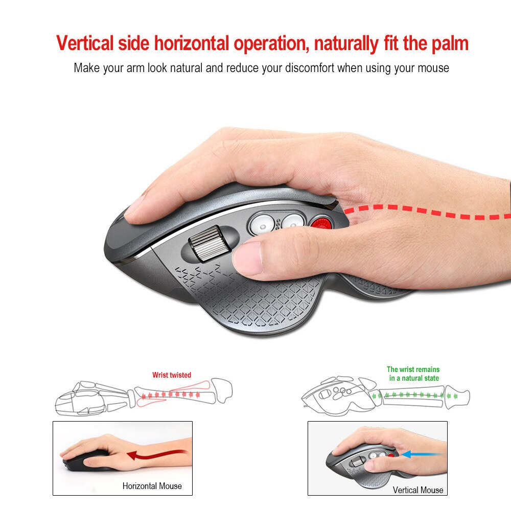Wireless Mouse Vertical Gaming Mouse 6 Buttons 2400DPI Ergonomic Mice Vertical Side Wheel Mouse for PC/Laptop