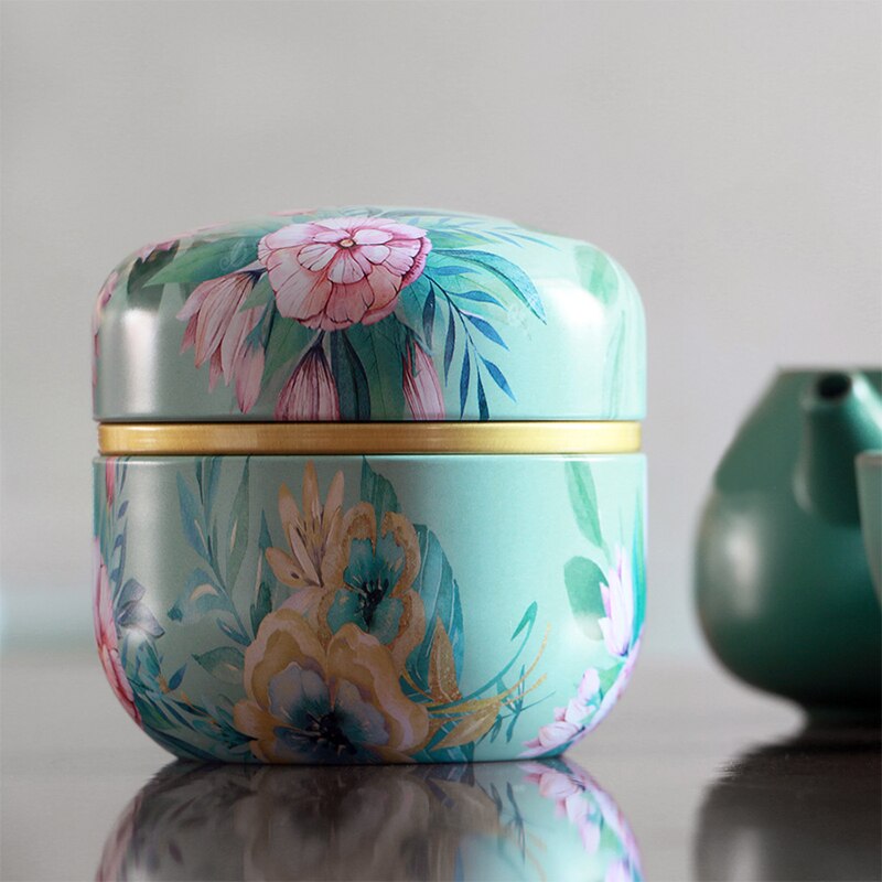 Mini caja de almacenamiento de dulces de té y café de lata de flores, caja redonda de Metal hermética, contenedor de recuerdo de de boda, caja de de té caddy