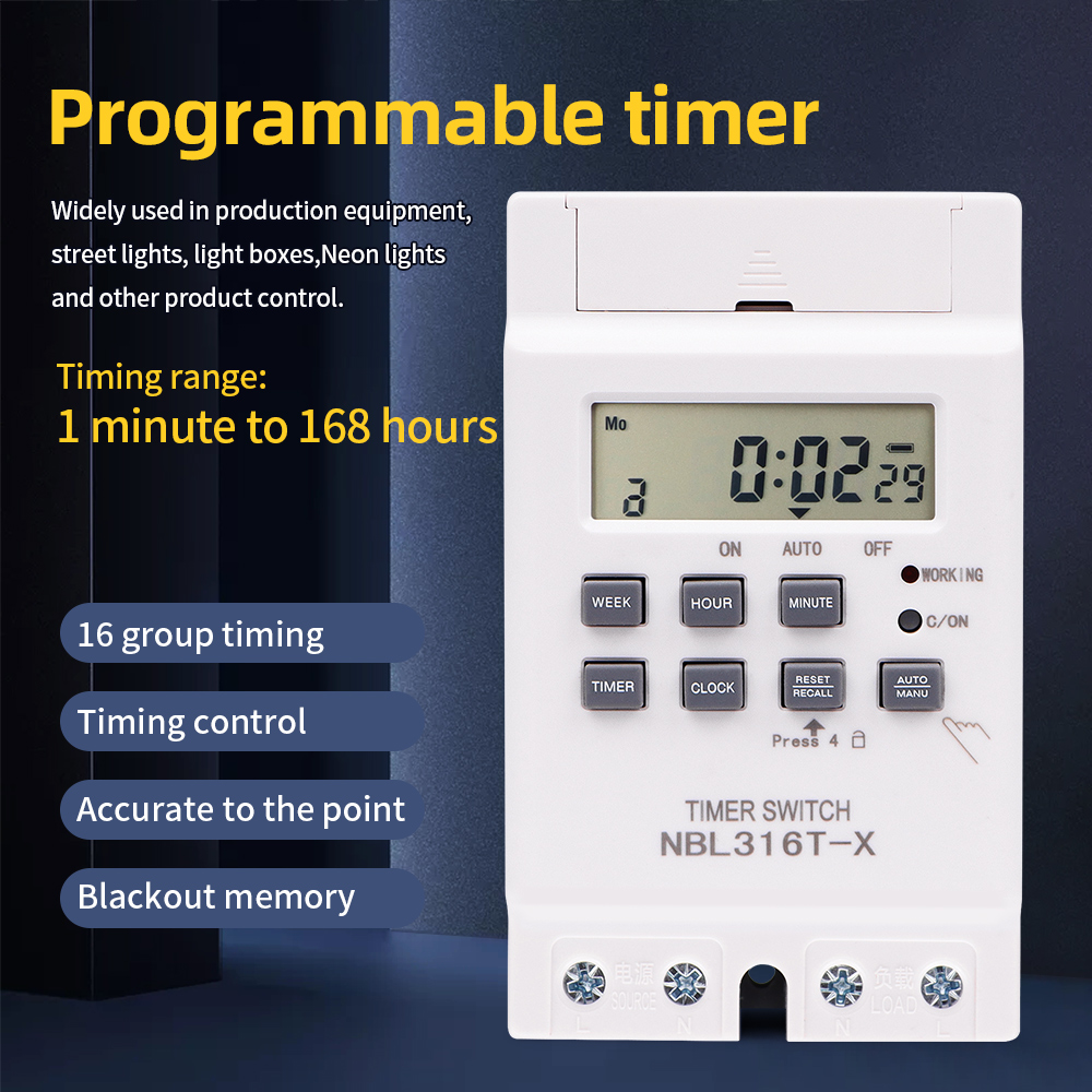 Automatisk elektronisk timer relæ 220v 25a ugentlige 7 dage minutter sekunder 168 timer tidsstyring programmerbar timer: Sølv