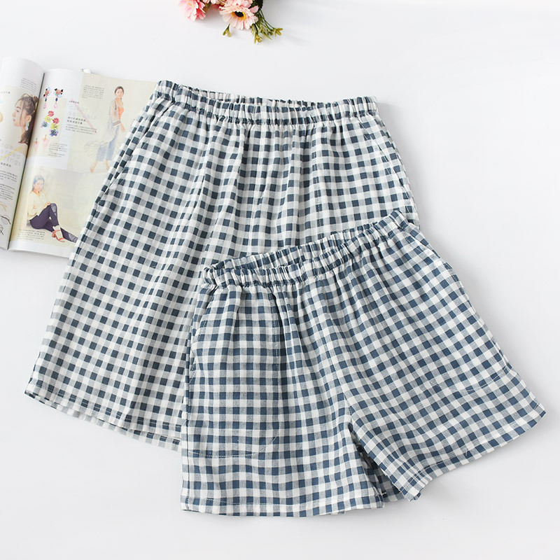 Cuplu de vară pantaloni scurți în carouri tifon de bumbac pantaloni subțiri de pijama îmbrăcăminte de dormit pentru femei pantaloni de noapte pantaloni de noapte