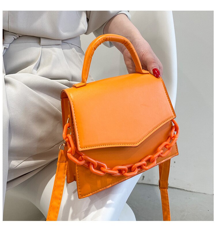 Chain Shoulder Bag Handbags For Ladies Solid Color Crossbody Bags For Women Female Small Flap Handle Bag: orange