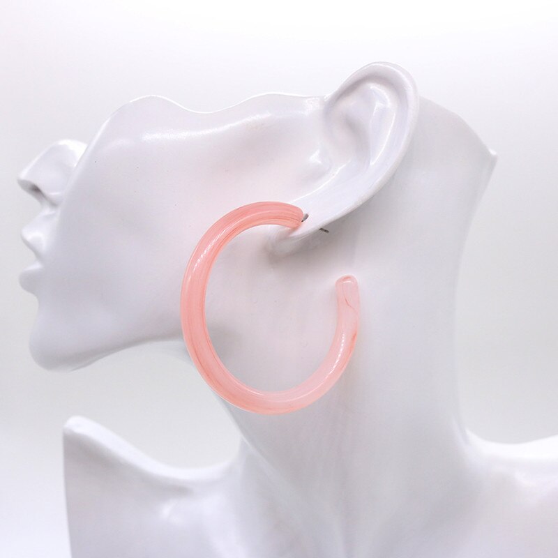UJBOX Classic Korean Acrylic Hoop Earrings Women Pink Brown Green Clear Geometric Half Circle Earrings Jewelry: Pink