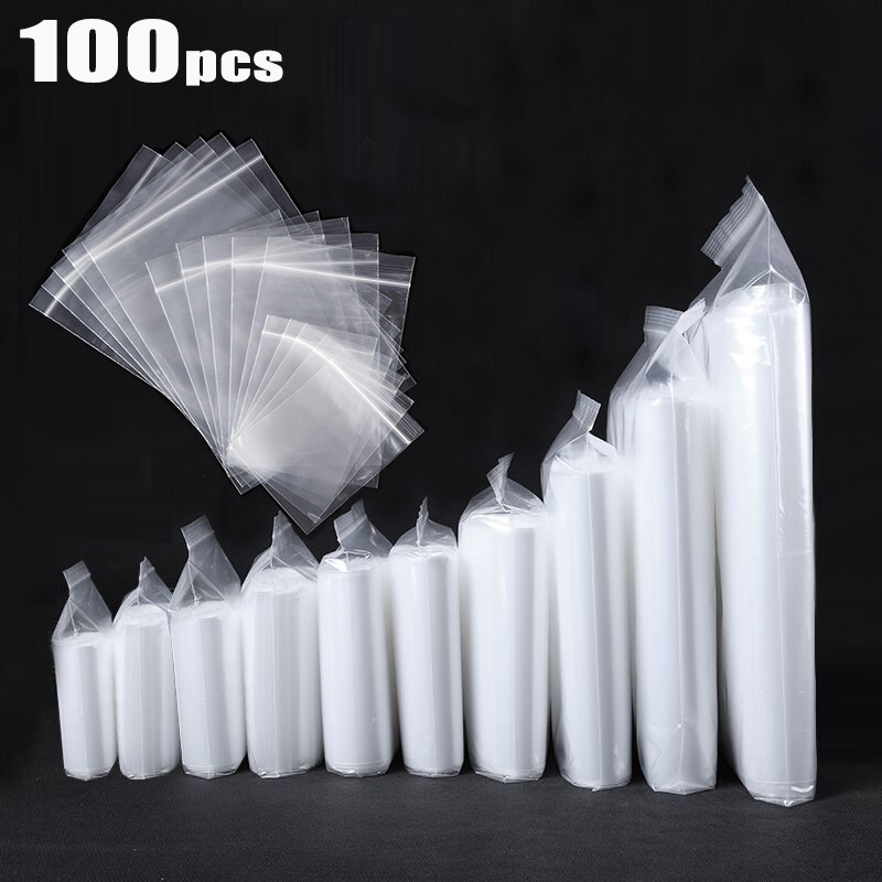 100pcs Transparent Thick Zip lock Bags Clear Ziplock Food package Storage bag Plastic Thick Small Jewelry packing Zip Bags