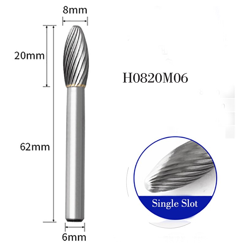Lime rotative en forme de torche, outil de sculpture sur bois, fraise en carbure de tungstène, tête de meulage, Type H, broyeur, 1 pièces: H0820M06