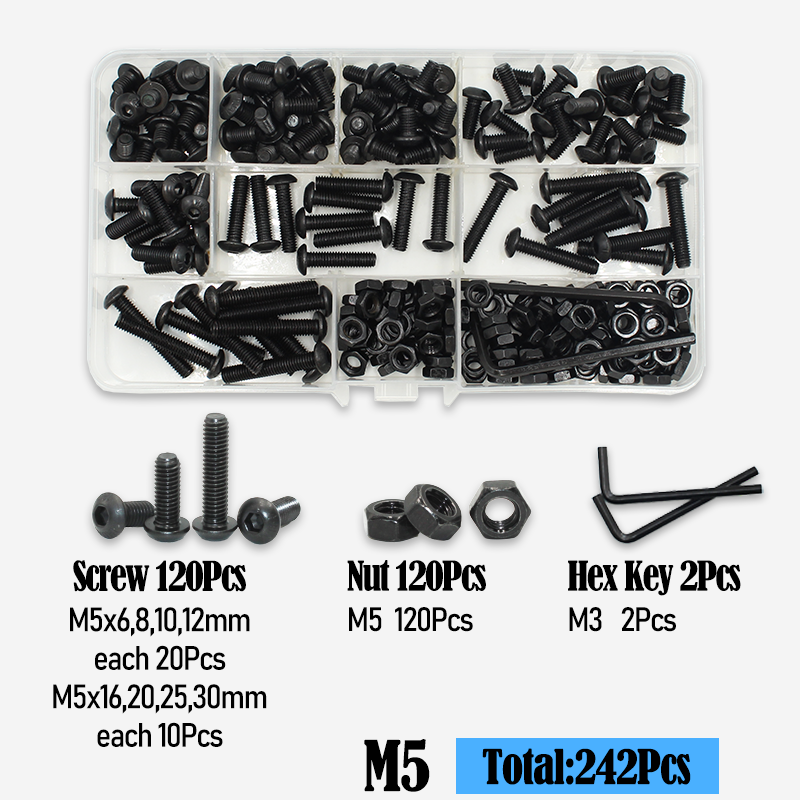 Vis à capuchon hexagonal rond 2510p M2 M2.5 M3 M4 M6 Grade10.9, tête de bouton ronde, vis d'entraînement Allen, kit de rondelles d'écrou à boulon ISO7380: Rouge