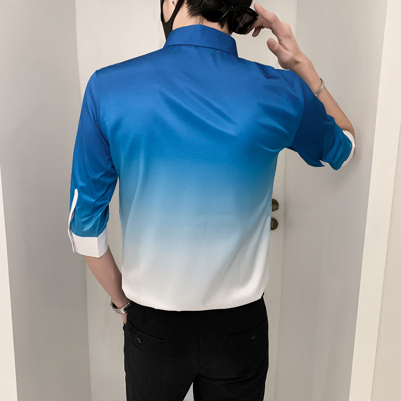 Camisa de Color degradado para hombre, ropa informal ajustada, esmoquin para baile de graduación, Media manga, 4xl-M