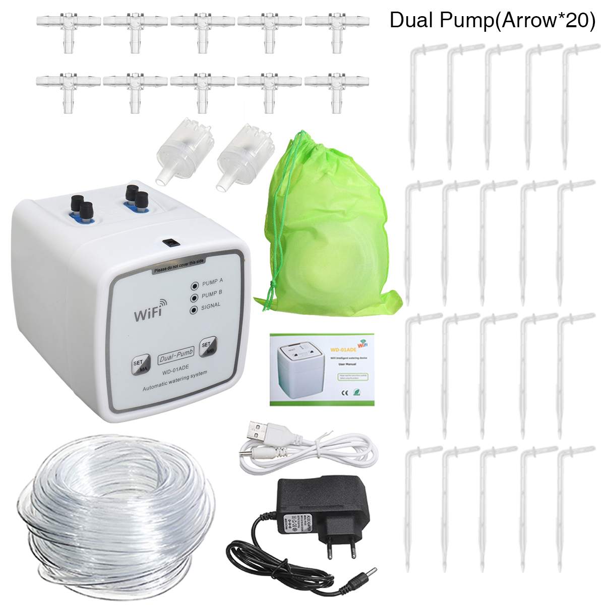 Automatic Drip Irrigation System Garden Self-Watering Kit Single/Double Pump Waterproof Smart Watering Device Timer: Dual Pump 20Arrows