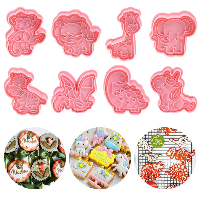 Skovdyr kageudstikker sæt børn fødselsdag 3d silikone jungle dyre kageform kiks stempel fondant form bagning sugarcraft