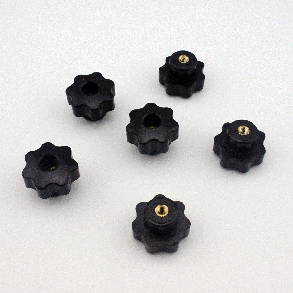 6pcs M5 Female Thread 30mm OD Star Shaped Head handle Nuts Knob Clamping Nuts Knob with through-hole