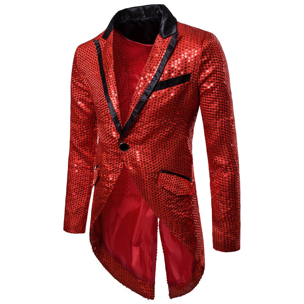 Stilfulde herre pailletter smoking frakke mandlige fest ball slim fit blazer frakke formel en knap jakkesæt jakke outwear kjole blazer: Rød / Xxl