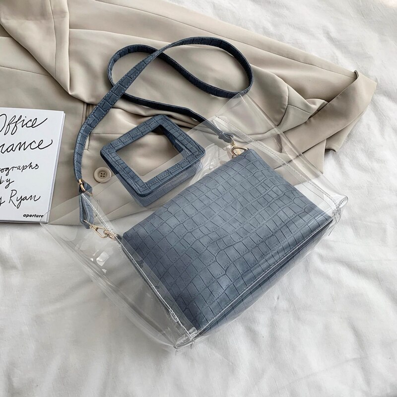 Sac fourre-tout Transparent en gelée été sac à main de en PVC pour femmes: Blue
