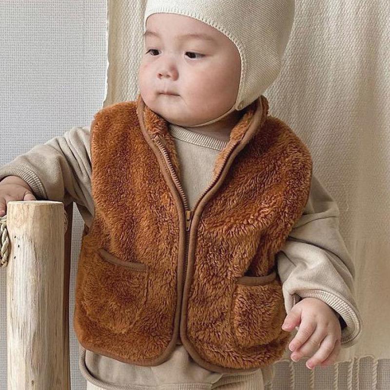 Herfst Winter Baby Dikke Fleece Pluche Vest Meisjes Jongens Mouwloos Vest Bovenkleding Kids Pocket Jasje Baby Meisje Kleding
