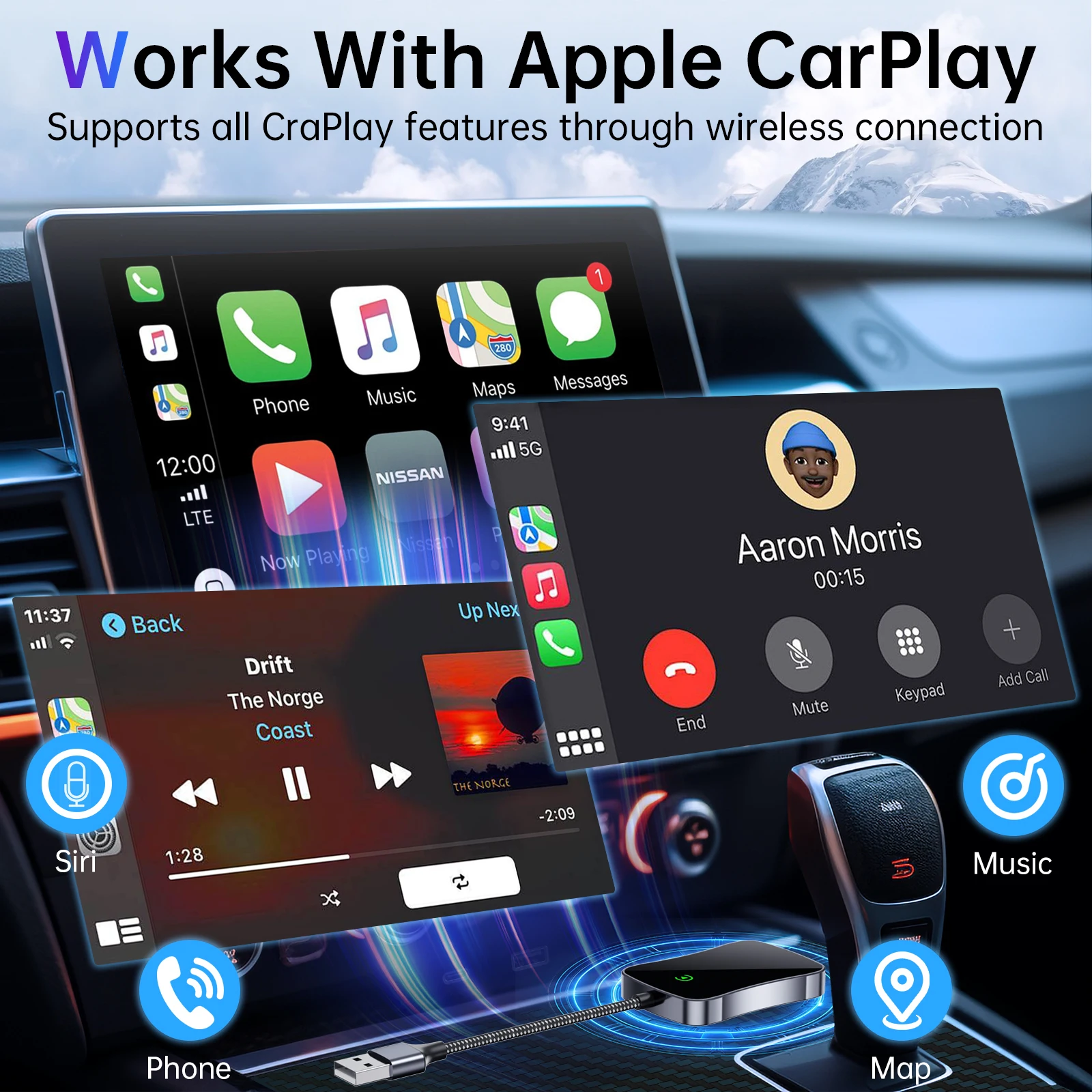Wireless Carplay Adapter for iPhone iOS 10 Android 11 and Above,Convert Wired Carplay to Wireless,Apple Carplay