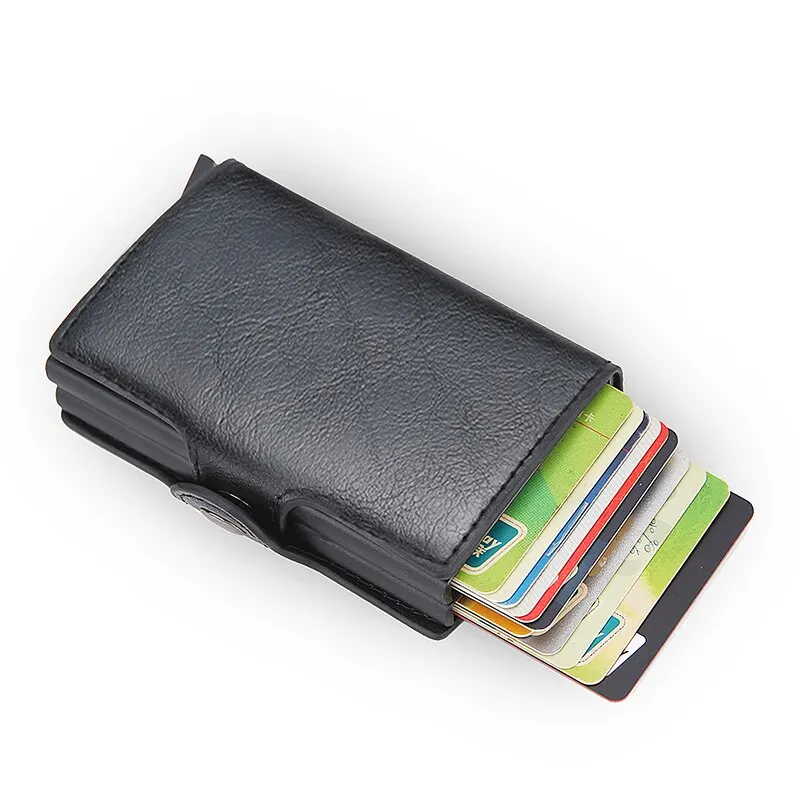 Anti-theft Rfid Wallets Men Metal Credit Card Holder PU Leather Wallet Aluminum Box Male Purse Bag Small Cardholder Case for Man