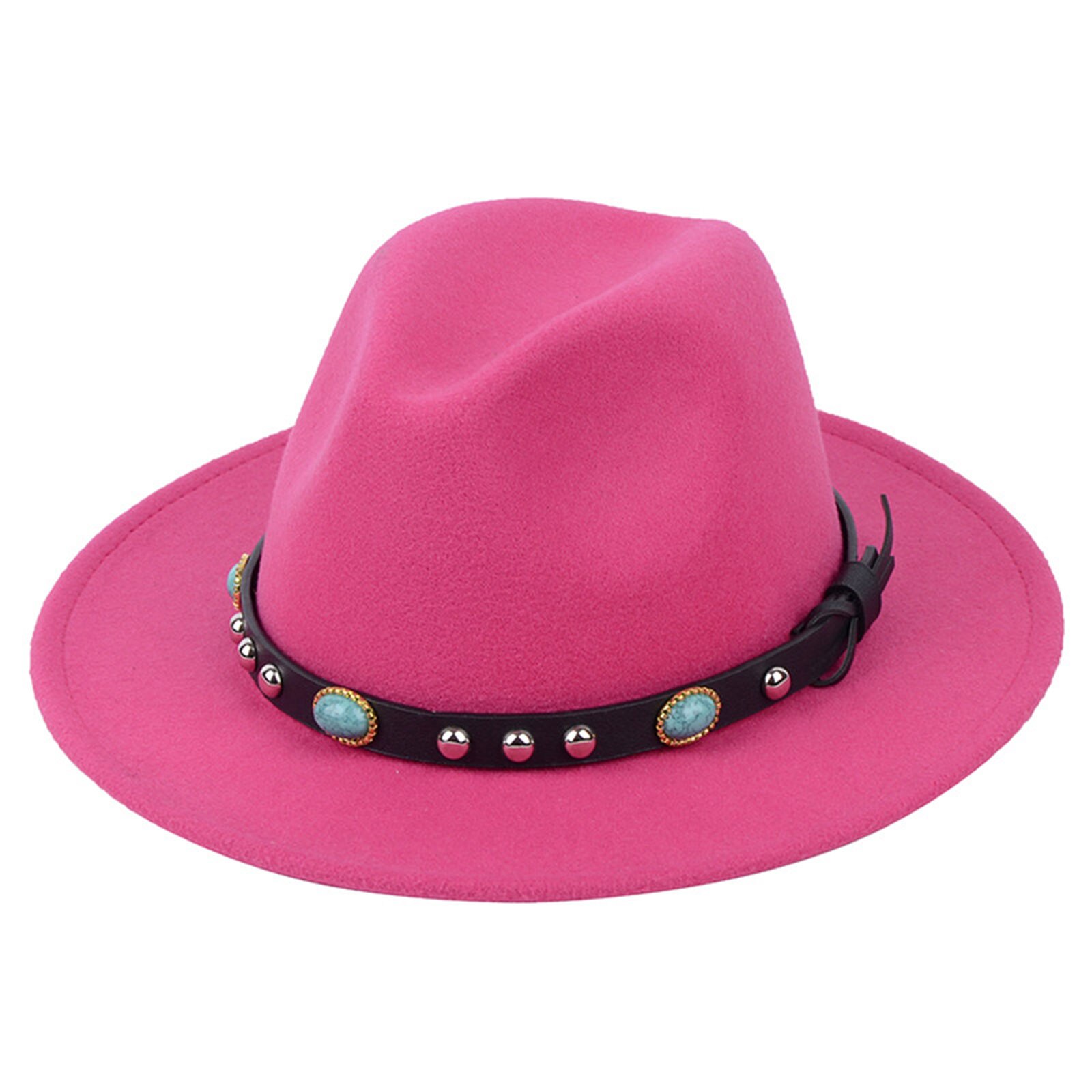 Sombrero de fieltro Vintage estilo inglés para hombre y mujer, Fedora de fieltro de lujo, hebilla de cinturón ancha, gorros con visera vaquera, sombrero de Jazz: Rose Red