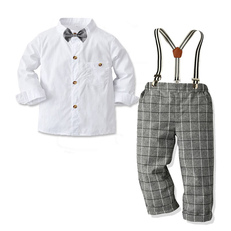 Baby Boys Clothes Sets Kids Gentleman Formal Dress Suit Bow Tie Shirt+Pants 4 PCS Children Wedding Party Costume 1-6 Years: 21B302 / 3T(100)
