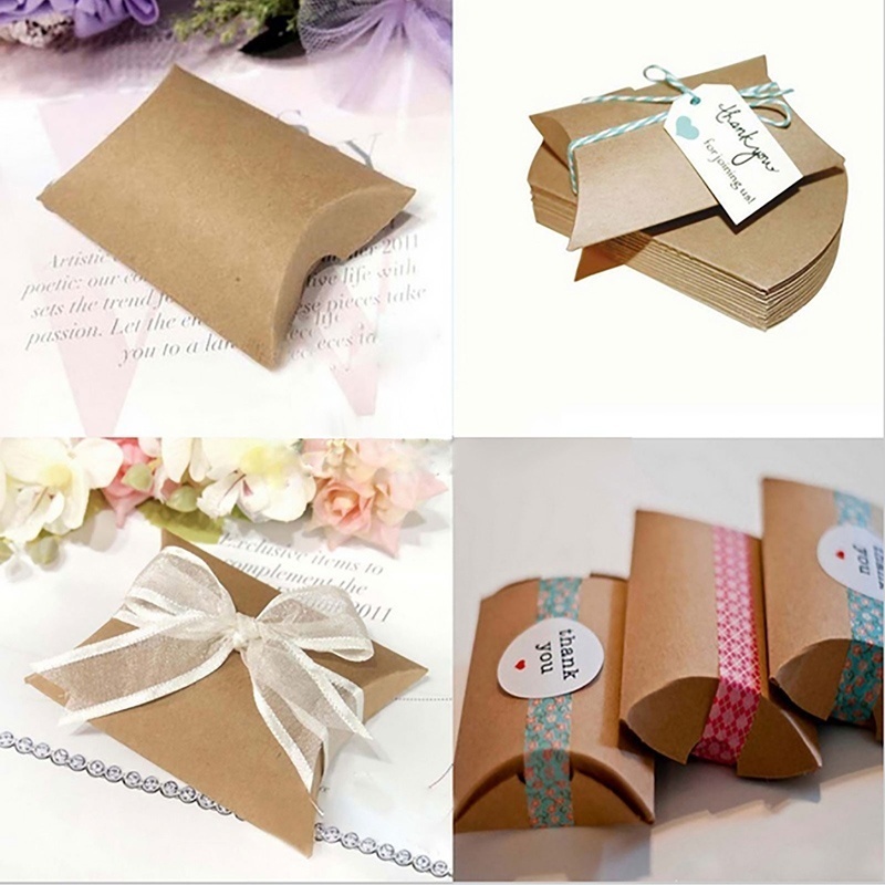 50pcs Cute Kraft Paper Pillow Favor Candy Boxes Supply Wedding Party Favor Bag