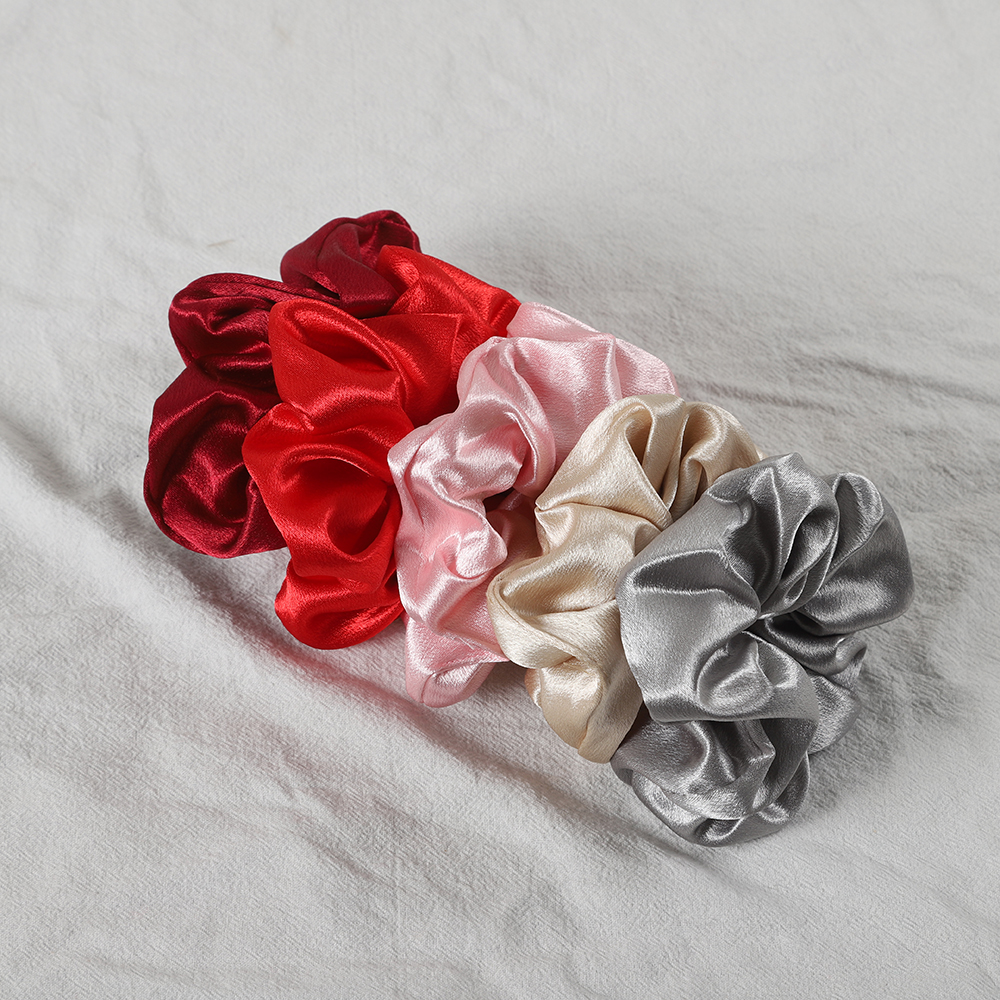 5 unids/lote, diadema de satén de seda a la , banda para el cabello de goma elástica grande, coleta para mujeres y niñas, accesorios para lazos para el cabello: Champán