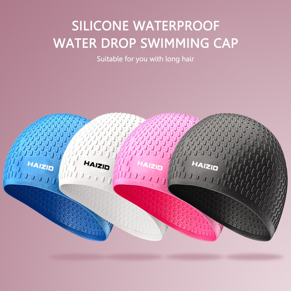 Gorros de natación de silicona impermeables para hombres y mujeres, protección elástica para los oídos, pelo largo, deportes, piscina, gorro de baño de talla grande