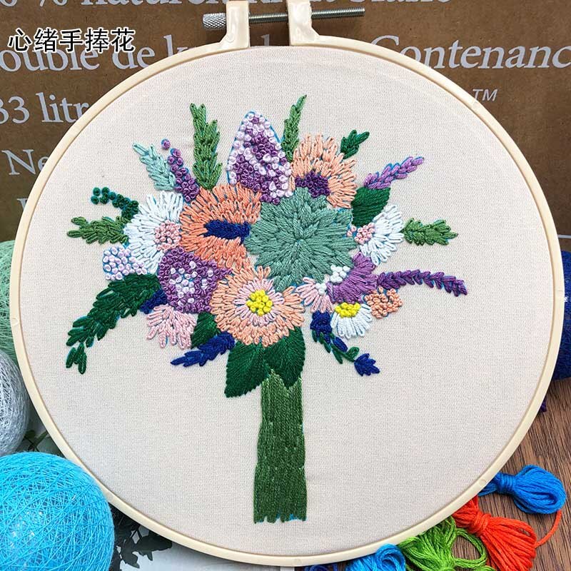 European-style Flowers DIY Embroidery Ribbon Set Beginners With Embroidery Shed Sewing Kit 3D Flowers Embroidery Kit with Hoop: 6