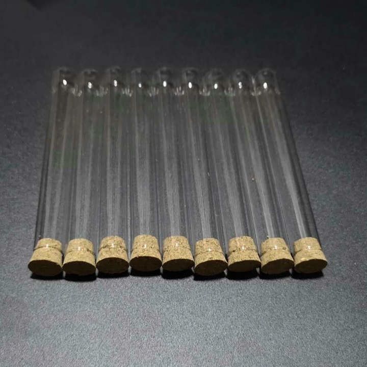 50 stks/partij 12x100mm U-vormige bodem Clear glasreageerbuizen met kurk voor soorten labs/scholen glaswerk
