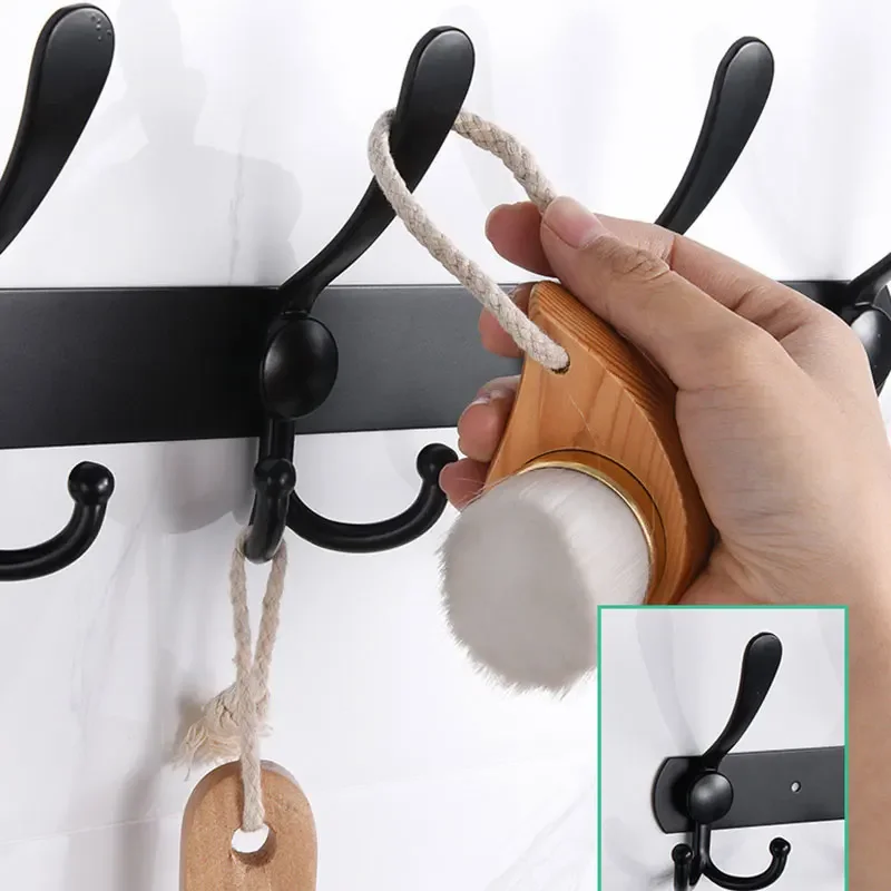 5 Hooks Stainless Steel Wall-mounted Bathroom Hook Rack Towel Clothes Coat Hat Holder Hallway Bedroom Kitchen Storage Rack