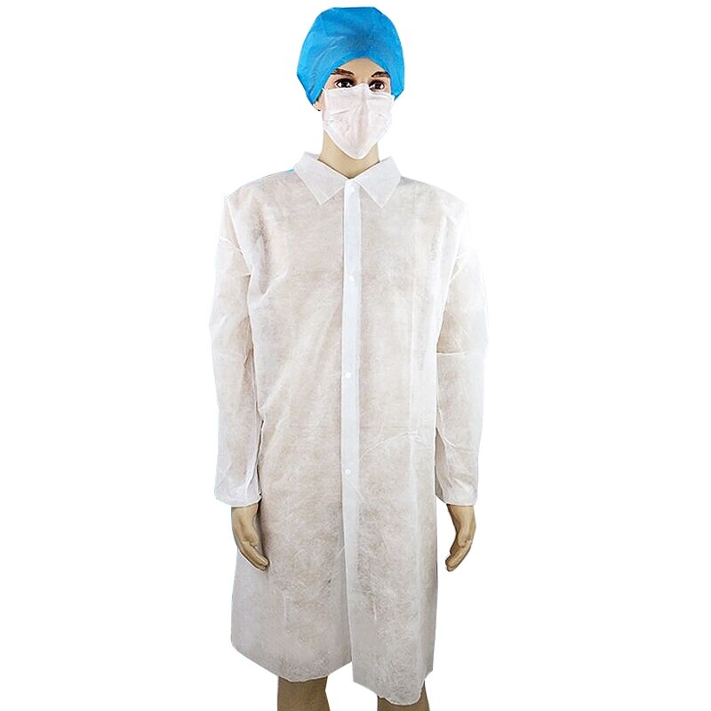 Monos impermeables no tejidos a prueba de polvo ropa de trabajo de fábrica para mujer traje de trabajo lavable de talla grande protección para ropa: White with button