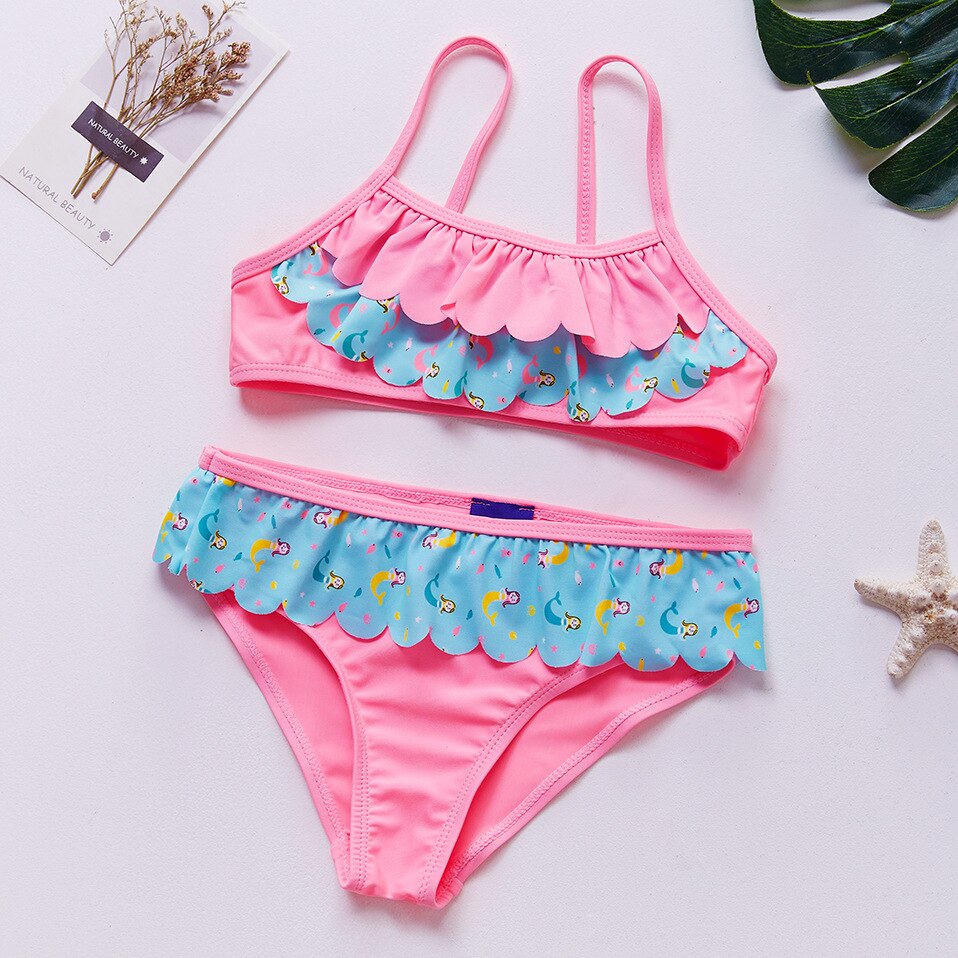 Girls Two-pieces Swimsuit Mermaid 1-6 Years Ruffle Style Girls Swimwear Kids Children's Swimwear Girls Swimsuits 9176