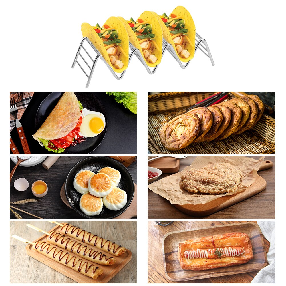 Stainless Steel Taco Holders Rack Mexican Food Hard Stand Holds Soft Shells Wave Shape Kitchen Tool Restaurant Food Display