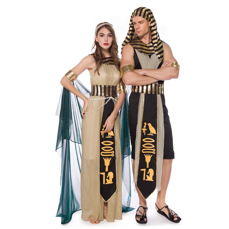 Adult Ancient Egypt Egyptian Pharaoh King Empress Cleopatra Queen Costume Halloween Party Medieval Couples Cosplay Dress