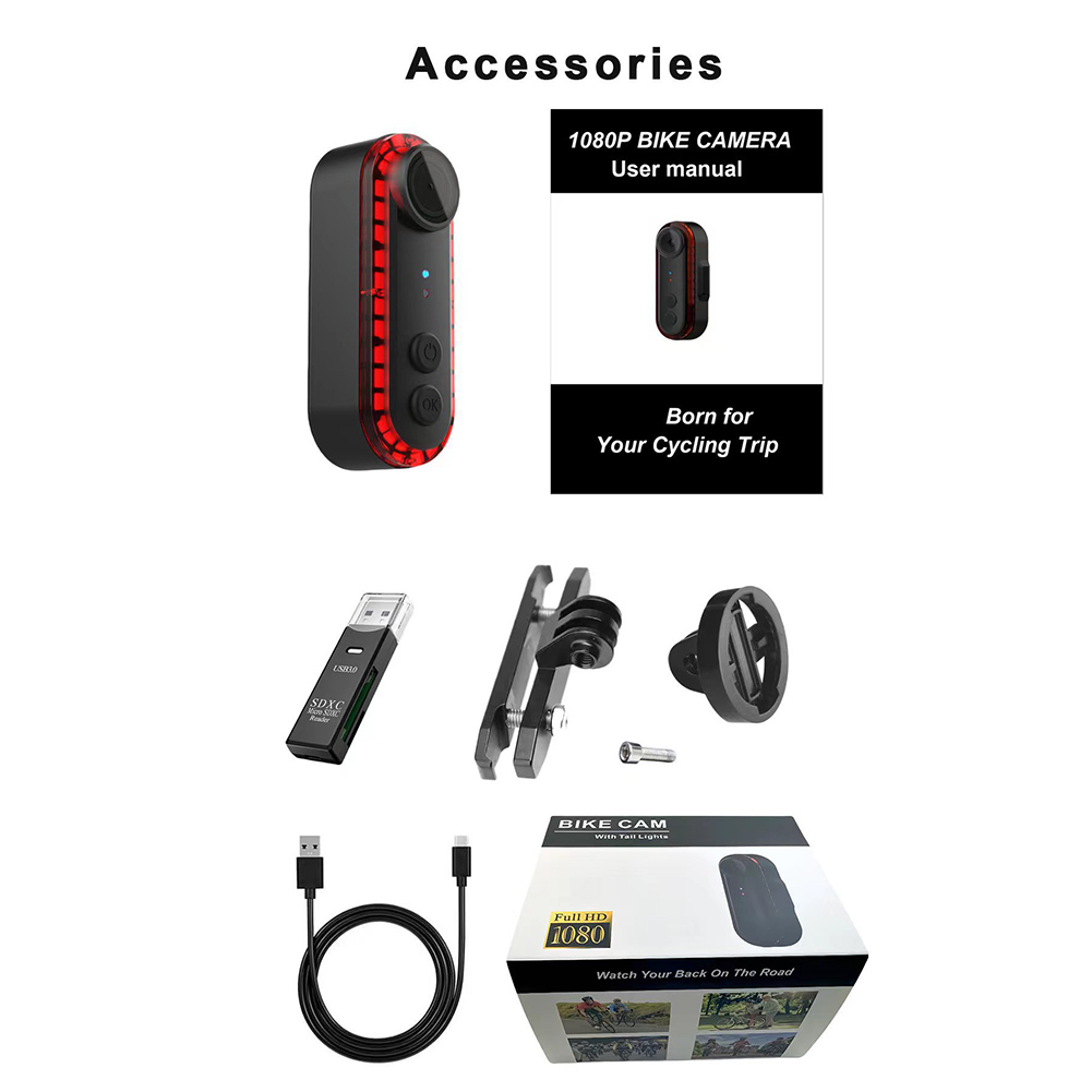 Bicycle Tail Light Camera Recorder 1080P HD Safety Bicycle Rear Light 3400mAh Battery Continuous Recording 6H for Riding Cycling