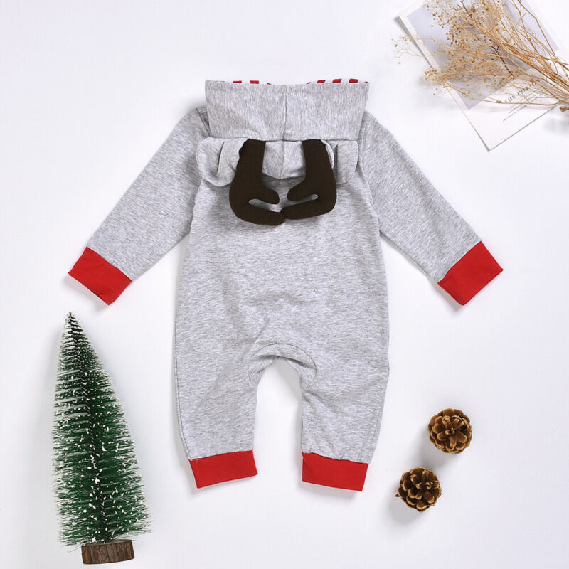Mijn eerste kerst baby meisje jongen gewei romper hert 3d oren capuchon eendelig kerst schattig aangepaste kleding