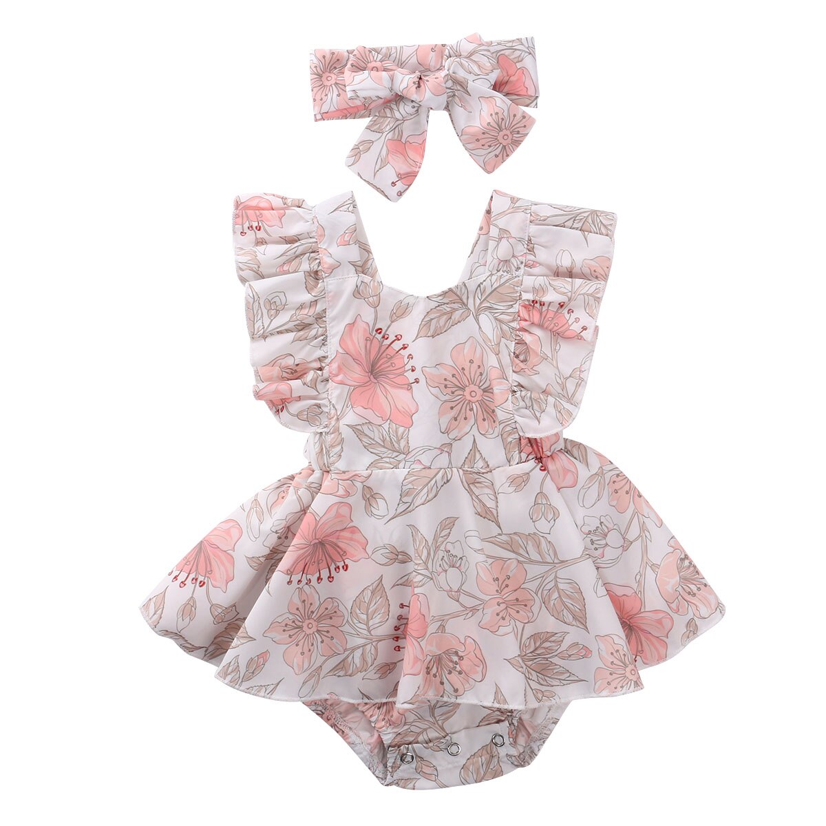 0-24M Peuter Baby Meisje Bloem Romper Jurk Bodysuit Jumpsuit Playsuit Hoofdband Outfits 2 Stuks