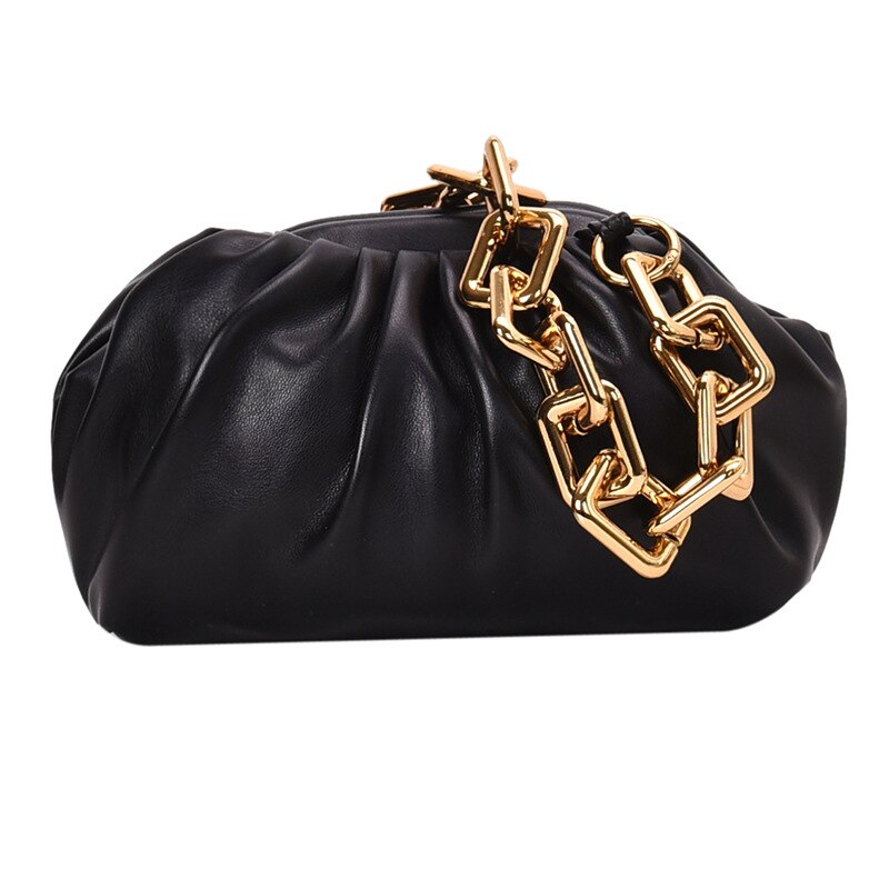 Style Cool Girl Punk Wide Chian Hobos Night Club Party Purse for Women Handbag Shoudler Bag: Black