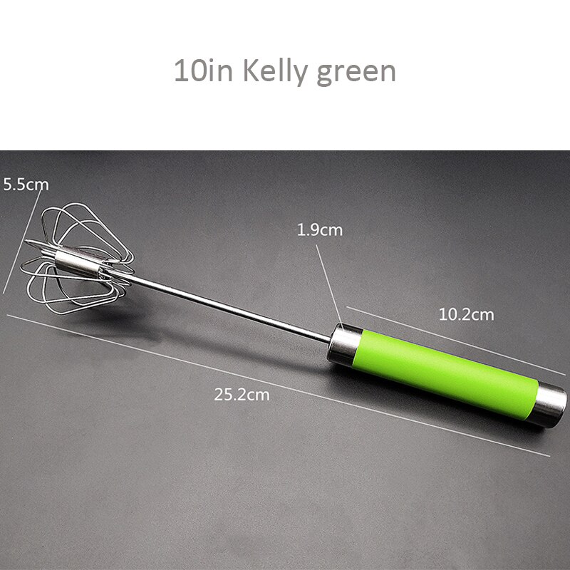Semi-automatic Egg Beater 304 Stainless Steel Egg Whisk Manual Hand Mixer Self Turning Egg Stirrer Kitchen Accessories Egg Tools: 10 inches Green