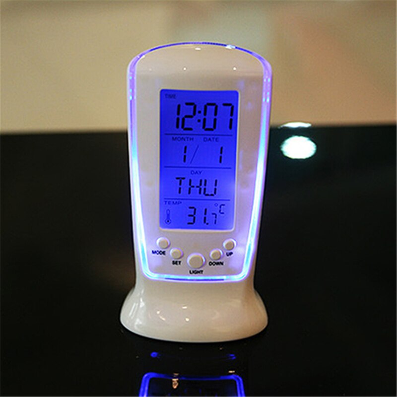 Home Led Digitale Wekker Met Blauwe Achtergrondverlichting Elektronische Kalender Thermometer Bureau Lcd Klok