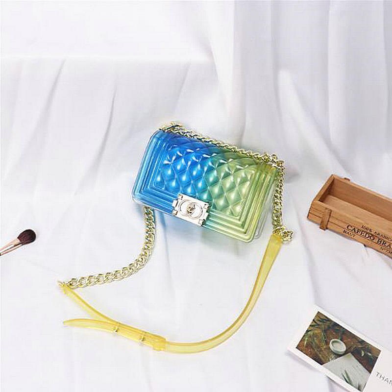 Clear Colorful Transparent Jelly Bag Gradient Candy Color Crossbody Bags Ladies Shoulder Chain Messenger Bag Sg69: Blue Yellow(Small)