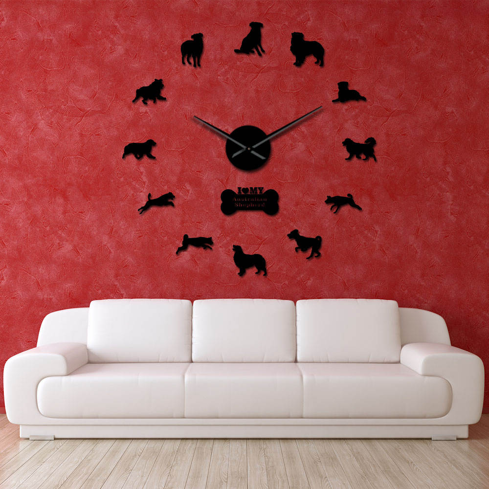 Reloj de pared de gran tamaño para perros pastor australiano, reloj de pared con autoadhesivo 3D de mascota perrito, retrato Beagle para amantes de los perros