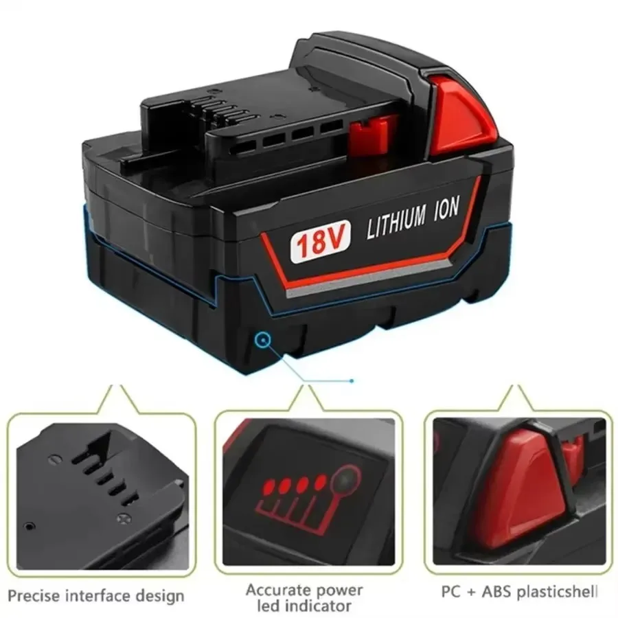Para bateria de ferramenta elétrica milwaukee m18, carregador, br, xc, 18v, 5000mah-12000mah m18b5, 48-11-1860, bateria 18650 10c integrada