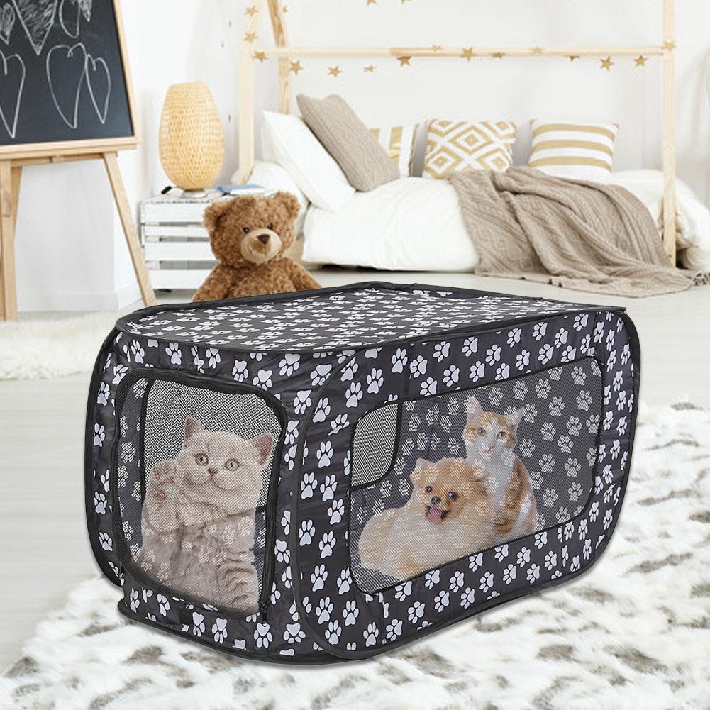 Tienda de campaña para mascotas, cerca plegable para gatos y perros, jaula de viaje con huellas rectangulares, 87CM