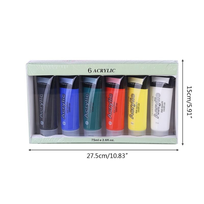 6 Kleuren 75Ml Professionele Acryl Verf Set Tekenen Schilderen Pigment Muur Handgeschilderde Voor Kids Diy