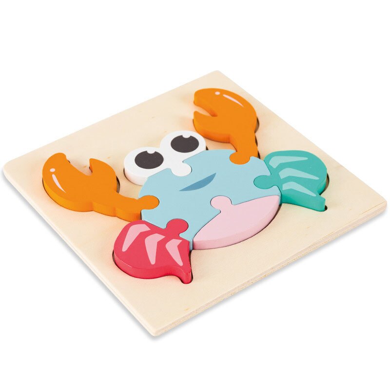 Wooden 3D Puzzles Kids Educational Montessori Toys Wood Cartoon Animals Early Learning Cognition Jigsaw Puzzles Board Girls Boys: crab-WT056M