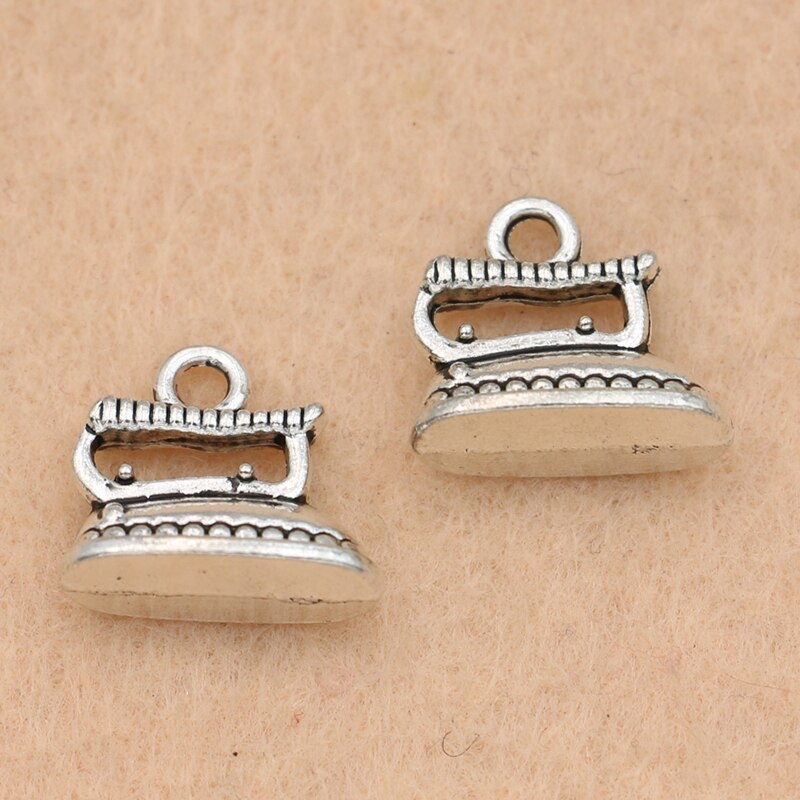 10pcs Antique Silver Plated 3D Sewing Iron Charms Pendants for Jewelry Making Bracelet Jewelry Findings Accessories 15x13mm