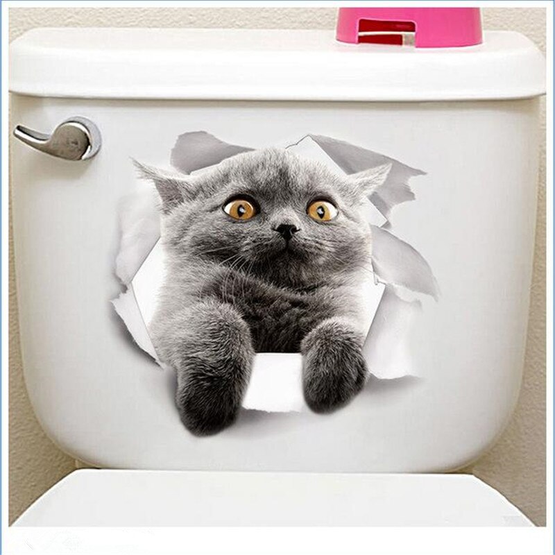 1Pcs 3D Leuke Katten Decoratieve Stickers Op De Muur Pvc Dier Decor Toiletbril Badkamer Koelkast Deur: Black